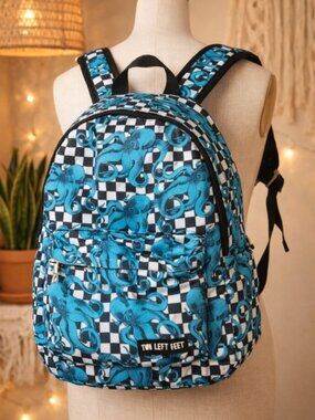 Two Left Feet Graphic Backpack Kraken Octopus Novelty Checked Y2K Graphic Teal